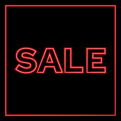 Neon red lettering sale on black background