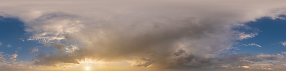 evening dark pink blue sky hdr 360 panorama with white beautiful clouds in seamless projection with...