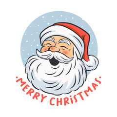 Merry Christmas. Vector Cute Funny Smiling Peeking Santa Claus Head. Design Template for Holiday Merry Christmas and Happy New Year Greeting Cards, Stickers, Banners, Gifts