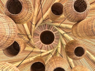 Baskets hanging from ceiling
