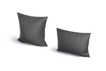 Blank black rectangular and square pillow mockup stand, side view