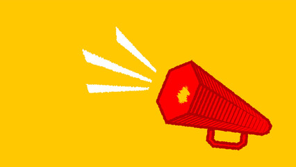 Vector icon of red megaphone on yellow background.