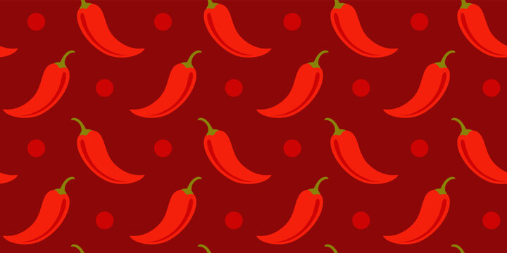 Vector seamless pattern of chilli pepper in vintage style