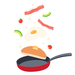 フライパンで朝食を作るイラスト素材