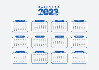 2023 New Year simple calendar template design with background