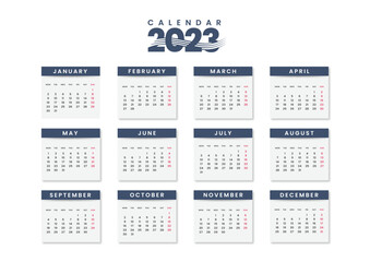 Minimal simple New Year 2023 calendar template design