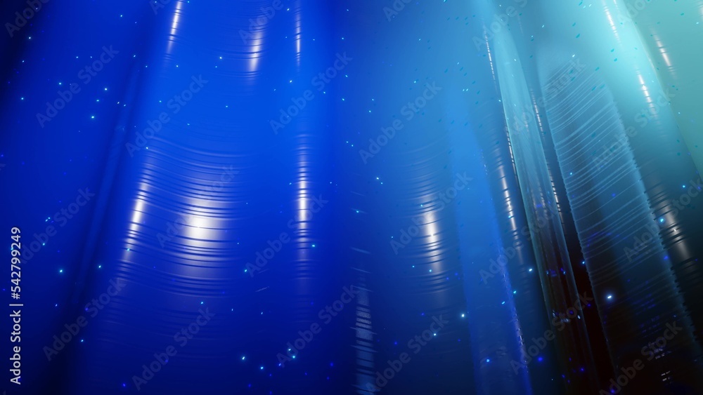 Aufkleber 3d rendering. abstract 3d surface with beautiful waves, luminous sparkles and bright blue color grad