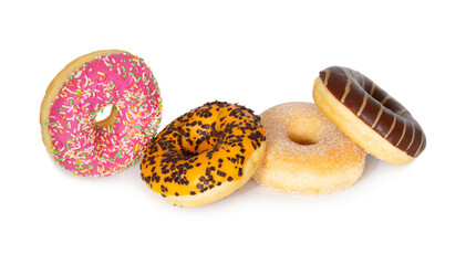 Various donuts on white background