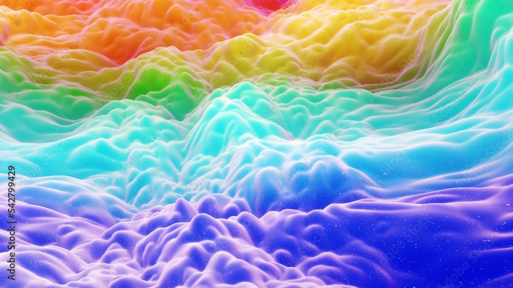 Poster 3d rendering. beautiful abstract 3d background with gradient rainbow colors, surface with abstract w