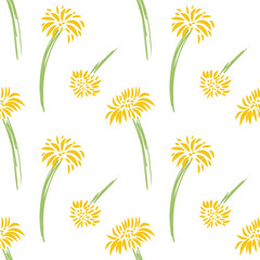 Fototapeta na wymiar seamless background of fluffy yellow dandelion flowers.