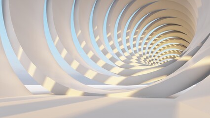Abstract architecture background white round tunnel 3d render