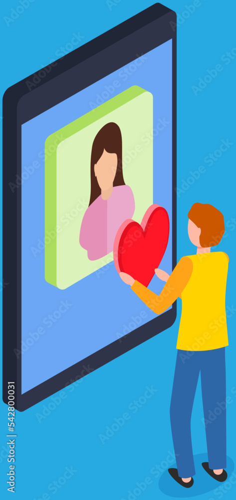 Aufkleber man communicating with girlfriend typing love message on mobile smartphone messenger. sms messages c
