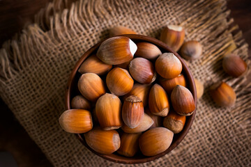 Hazelnuts on an old background