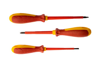 set of flat and star screwdrivers yellow and red on transparent background png