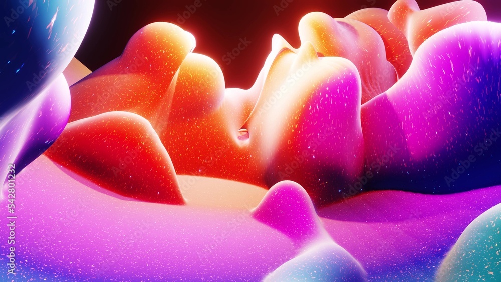 Poster liquid gradient rainbow color. bright matte paint surface as abstract festive background. glitters o