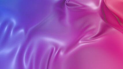Fototapeta premium 3D render beautiful folds of light silk with red blue gradient in full screen. Beautiful clean fabric background. Simple soft background with smooth folds like waves on a liquid surface.