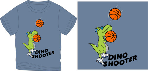 DINO SHOOTER BASKET BALLS t-shirt graphic design vector illustration