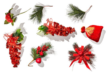 Collection of christmas decoration on white background