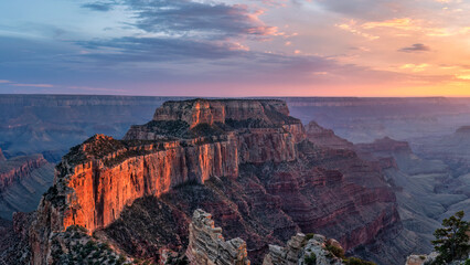 Fototapeta na wymiar Sunset view of Wotans Throne at Cape Royal Point - Grand Canyon national Park - North Rim