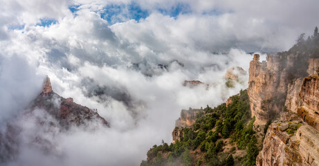 Dramatic morning fog and clouds at Point Imperial - Grand Canyon National Park - North Rim - Mount Hayden