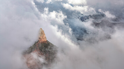 Dramatic morning fog and clouds at Point Imperial - Grand Canyon National Park - North Rim - Mount Hayden