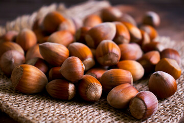 Hazelnuts on an old background