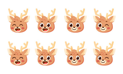 Obraz premium Set of cute happy reindeer avatar characters Vector