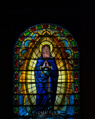 Stained Glass image of the Virgin Mary at the Cathedral of Pisa