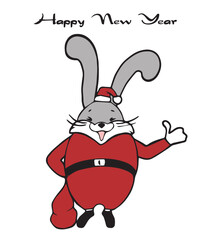 Happy New Year 2023, cheerful funny rabbit, cute character. Wild animal cartoon drawing vector