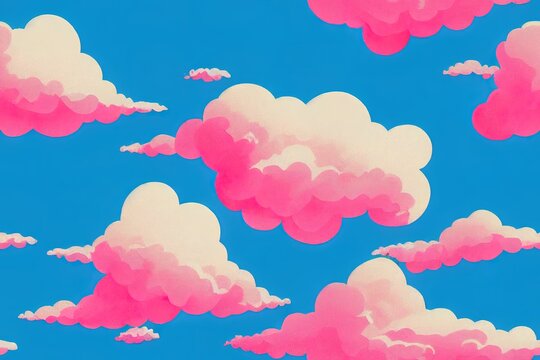 Cartoon blue sky wish clouds. Seamless pattern. Texture for fabric, wrapping, wallpaper. Decorative print.