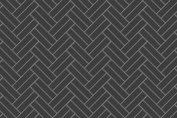 Black double herringbone tile seamless pattern. Stone or ceramic brick wall background. Kitchen backsplash, toilet or bathroom floor texture. Vector flat illustration