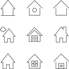 Set of modern outline symbols for internet stores, shops, banners, adverts. Vector isolated line icons of various houses