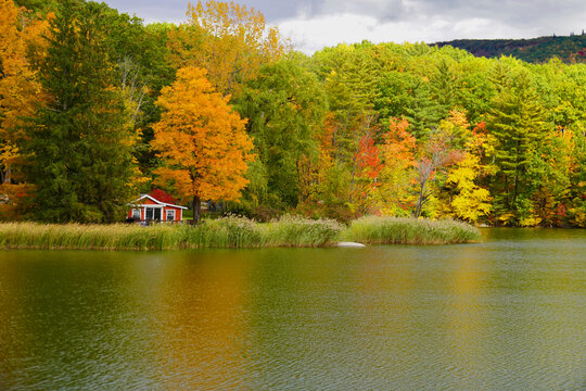 Lakeside house in New England in Autumn