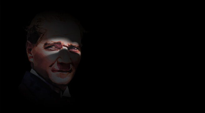 water color digital illustration Mustafa Kemal Atat&uuml;rk's who is looking at the light in the darkness