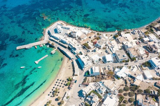 Aerial view of Pollonia town. Milos island, Greece