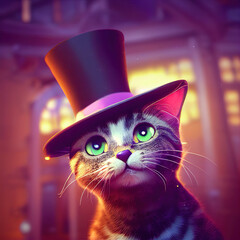 Colorful cat with top hat