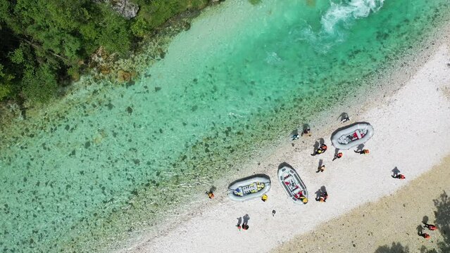 Slovenia Soca river Aerial Drone view 4k rafting Kayaking Mountain alps  boat bovec sucec