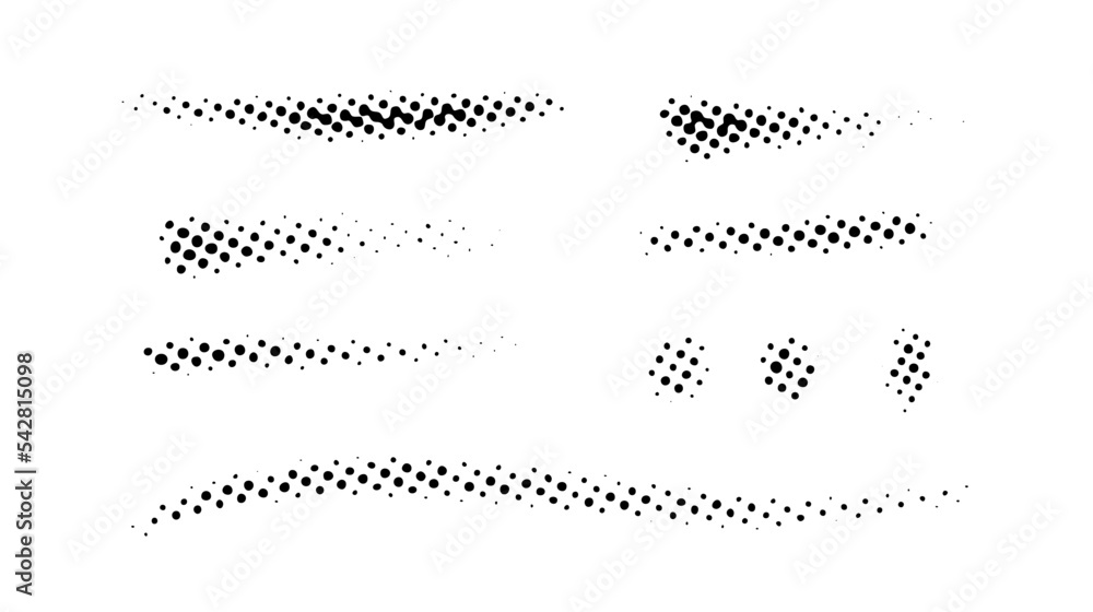 Poster grunge halftone strokes and stops set. black comic pop art stripes and lines collection. halftone te