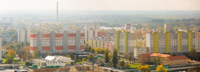 Fototapeta na wymiar Panoramic view of district of Bratislava with modern apartment buildings in Slovakia .