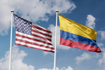 3D illustration, United States and Colombia alliance and meeting, cooperation of states.