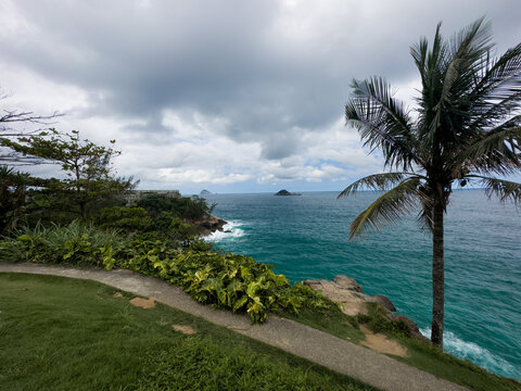View of Joatinga Beach, Rio de Janeiro, Brazil. Day with blue sky and some clouds