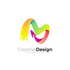 M logo and rocket icons, Letter M logo design swoosh