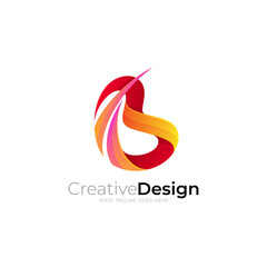 Letter B logo with simple design template, red color
