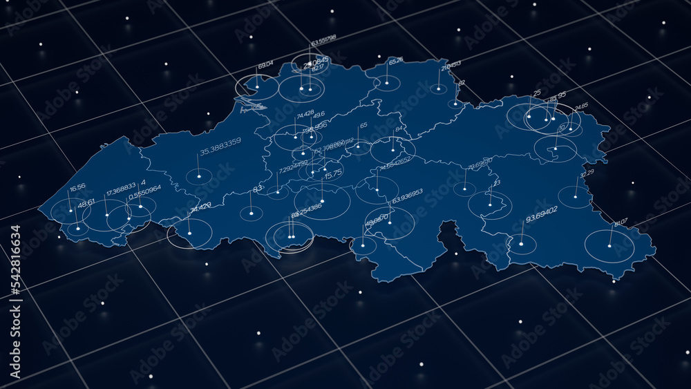 Poster belgium blue map big data visualization. futuristic map infographic. information aesthetics. visual 