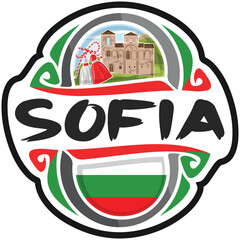 Sofia Bulgaria Flag Travel Souvenir Sticker Skyline Landmark Logo Badge Stamp Seal Emblem SVG EPS