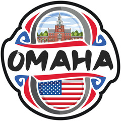 Omaha USA United States Flag Travel Souvenir Skyline Landmark Logo Badge Stamp Seal Emblem EPS - obrazy, fototapety, plakaty