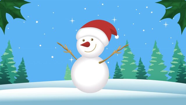 christmas snowman in snowscape scene