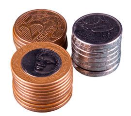 Stacks with Brazilian coins. transparent background png