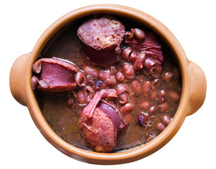Feijoada in a top view ceramic bowl. png transparent background