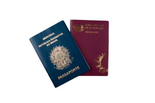 Brazilian passport and Portuguese passport with transparent background png